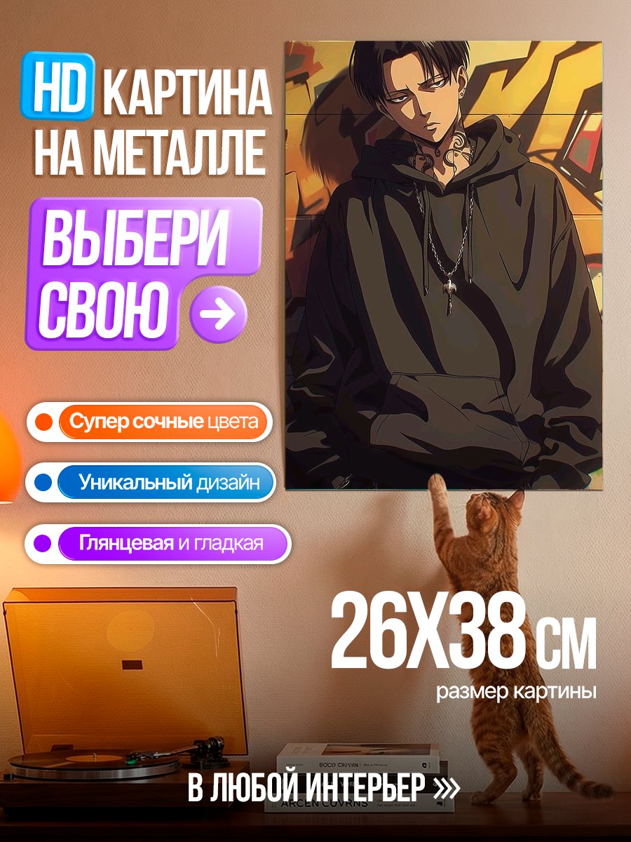 Картина на металле Леви Аккерман в стиле стрит