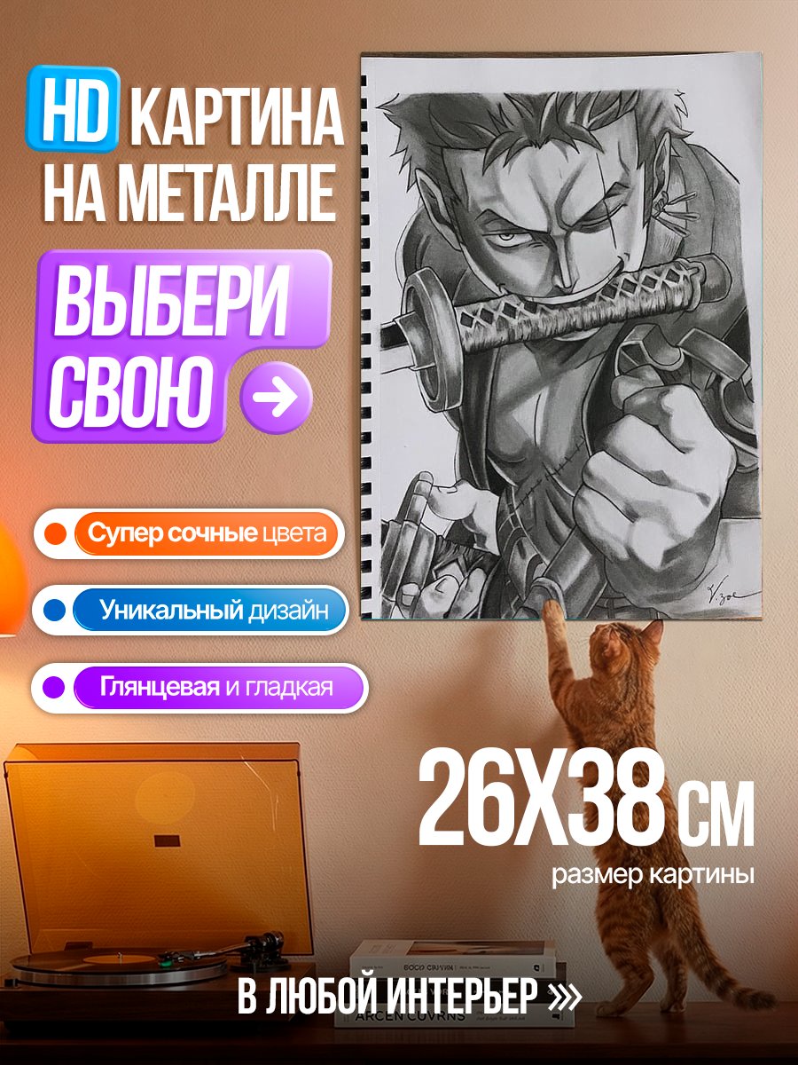 Картина на металле Зоро с катаной