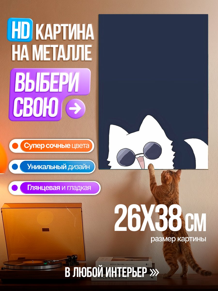 Картина на металле Кот в очках