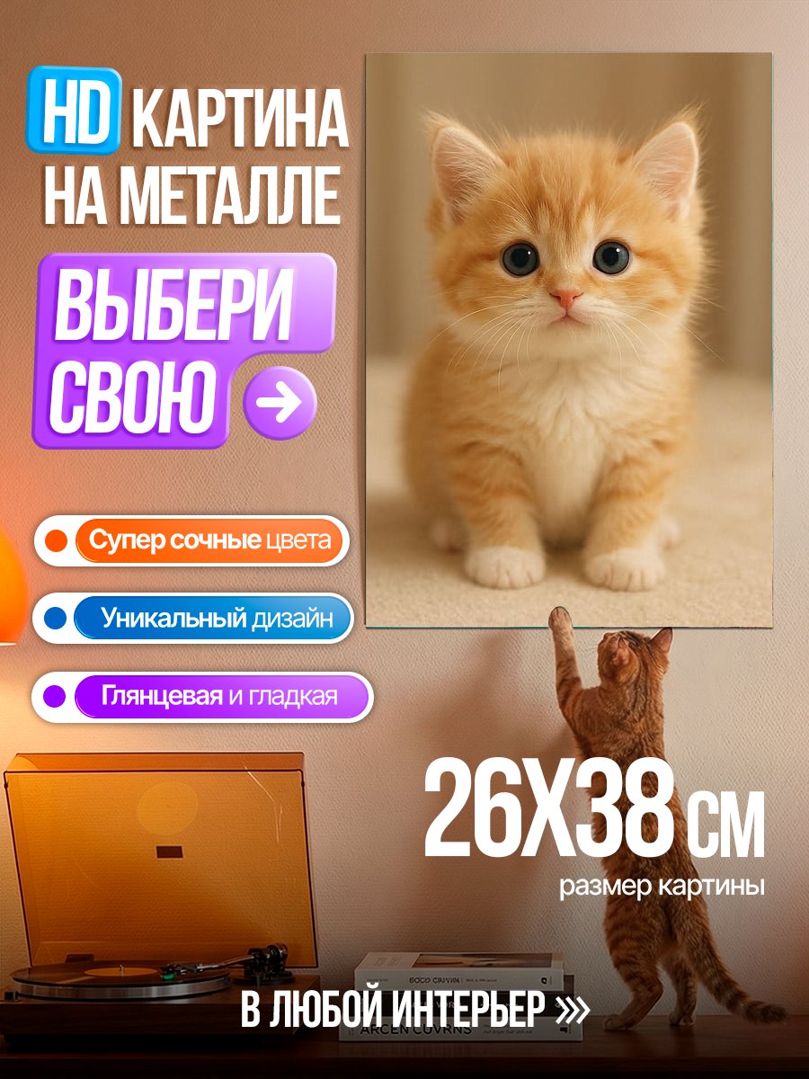 Картина на металле Рыжий котенок