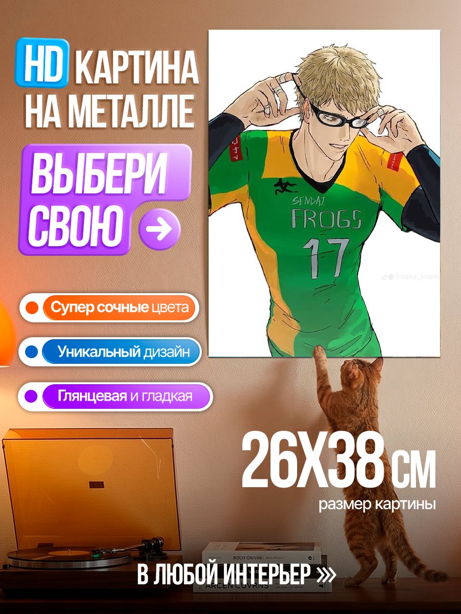 Картина на металле Волейболист Цукишима Кей