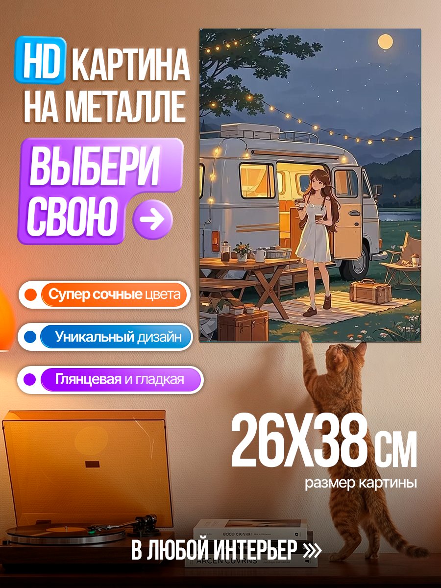 Картина на металле Девушка в кемпере