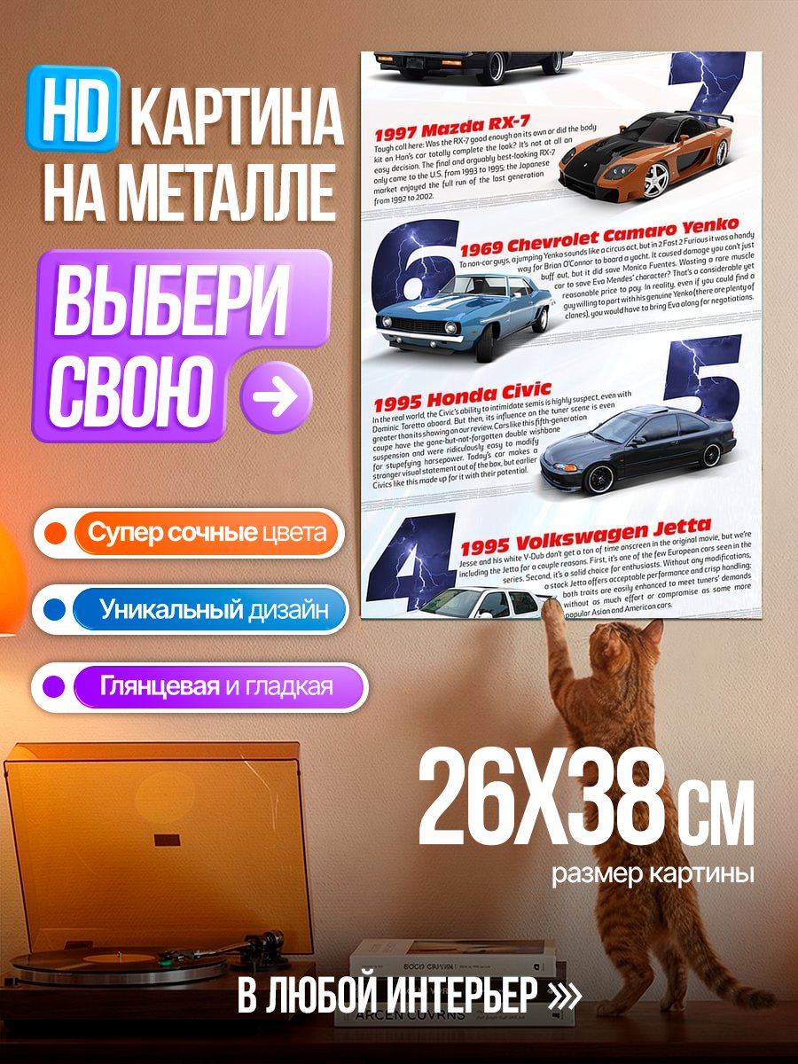 Картина на металле Машины Форсаж