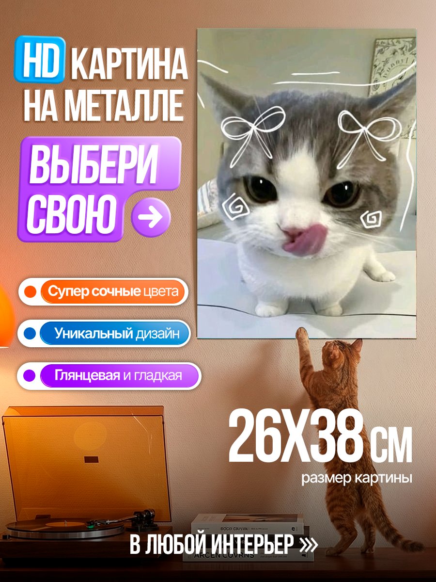 Картина на металле Милый кот с бантиками