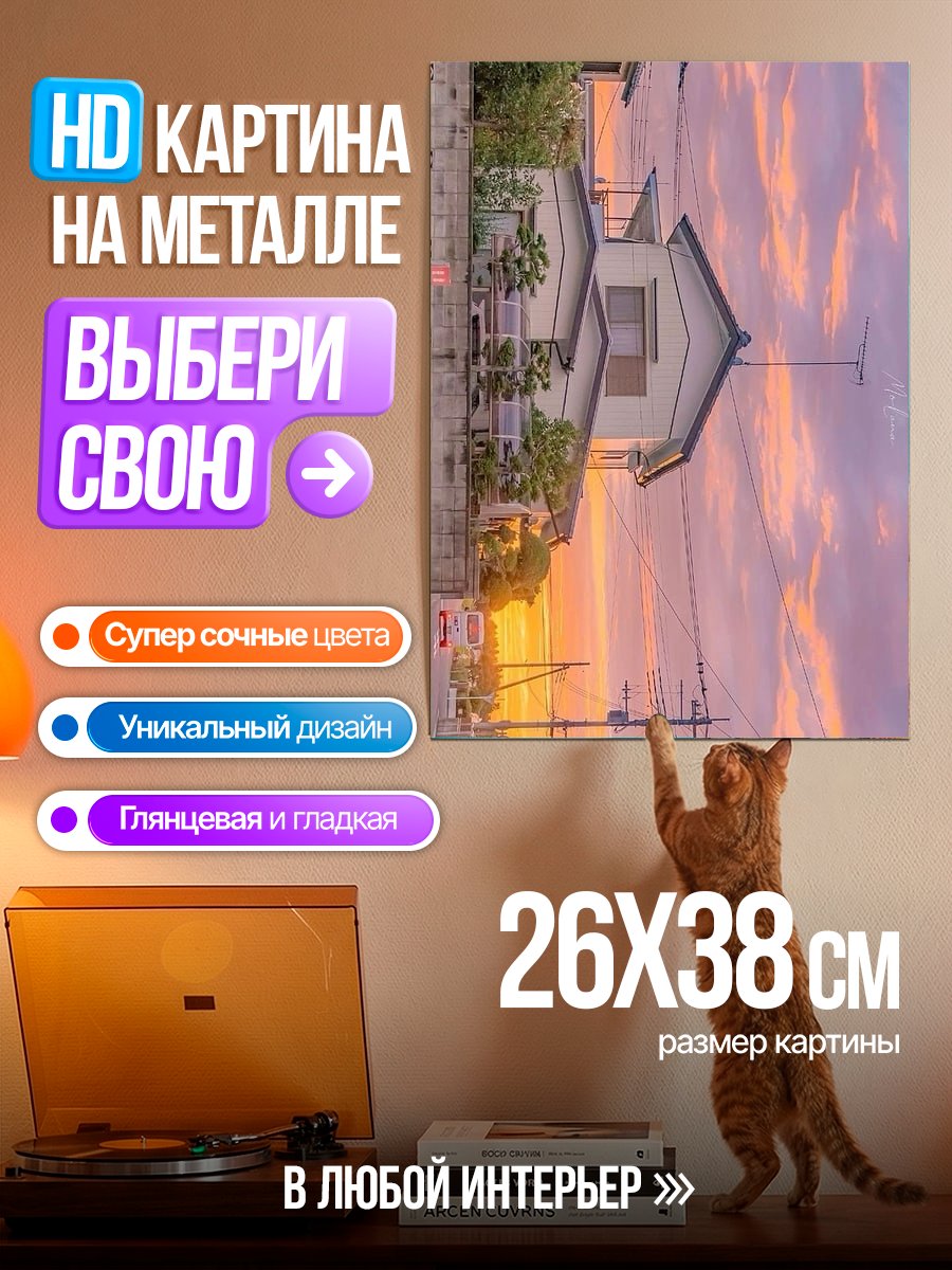 Картина на металле Дом на закате