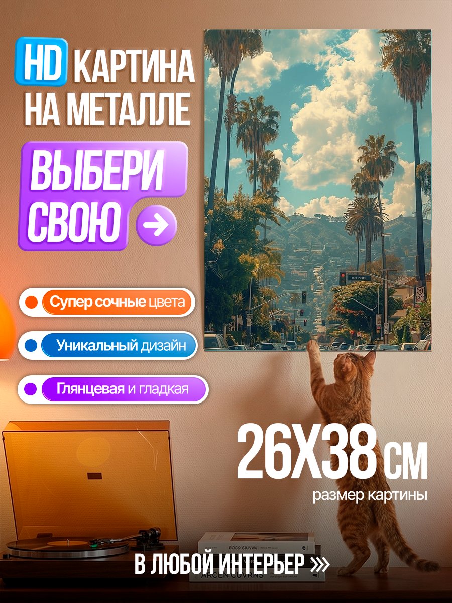 Картина на металле Улица Лос-Анджелеса с пальмами