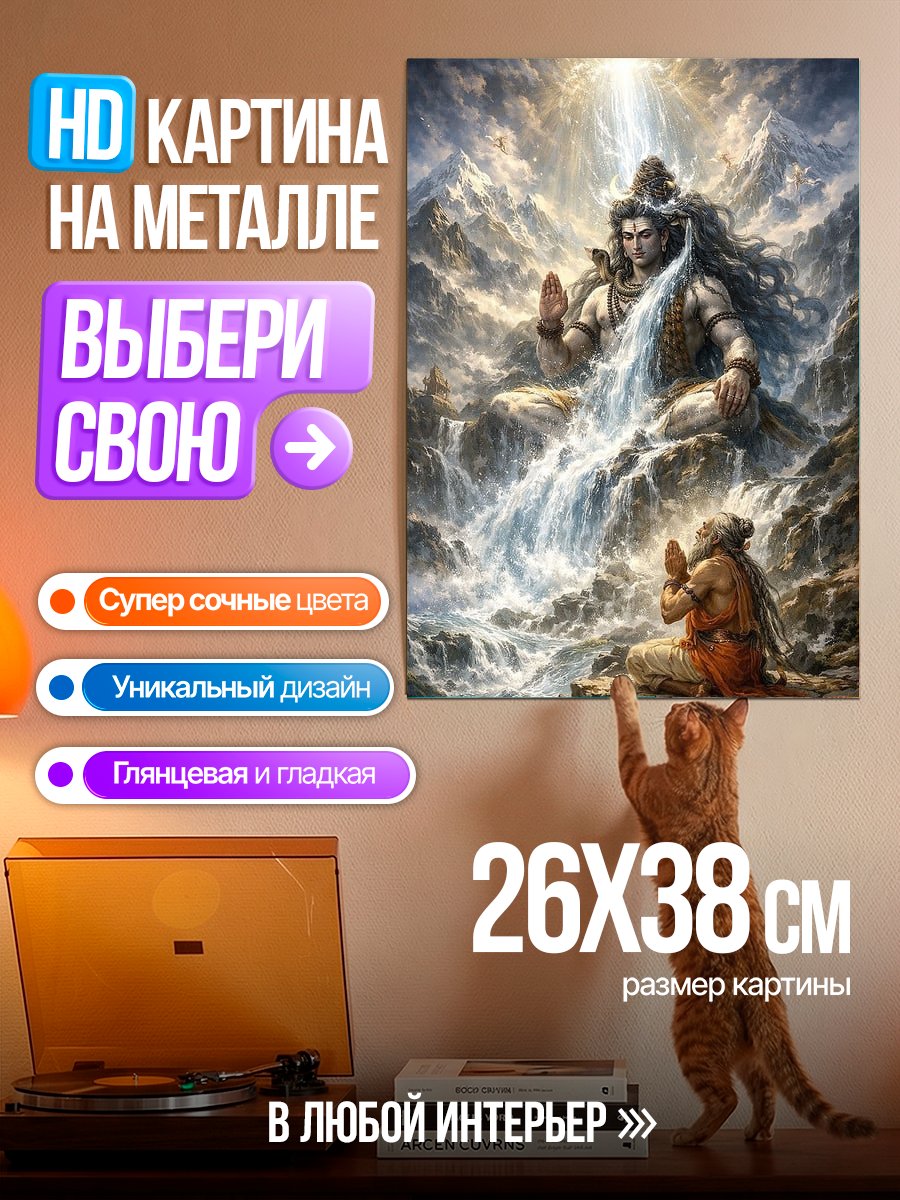 Картина на металле Шива и монах