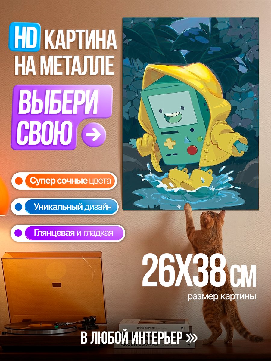 Картина на металле BMO в желтом дождевике