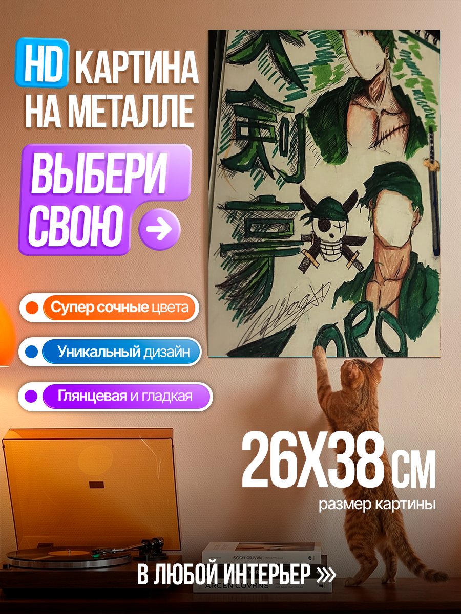 Картина на металле Зоро меч самурая
