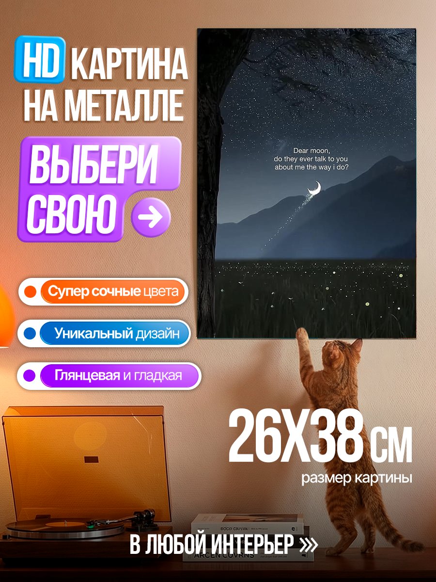 Картина на металле Ночное небо и луна
