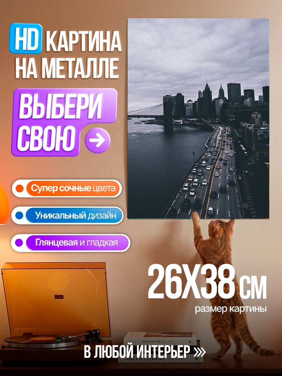 Картина на металле Нью-Йорк с мостом
