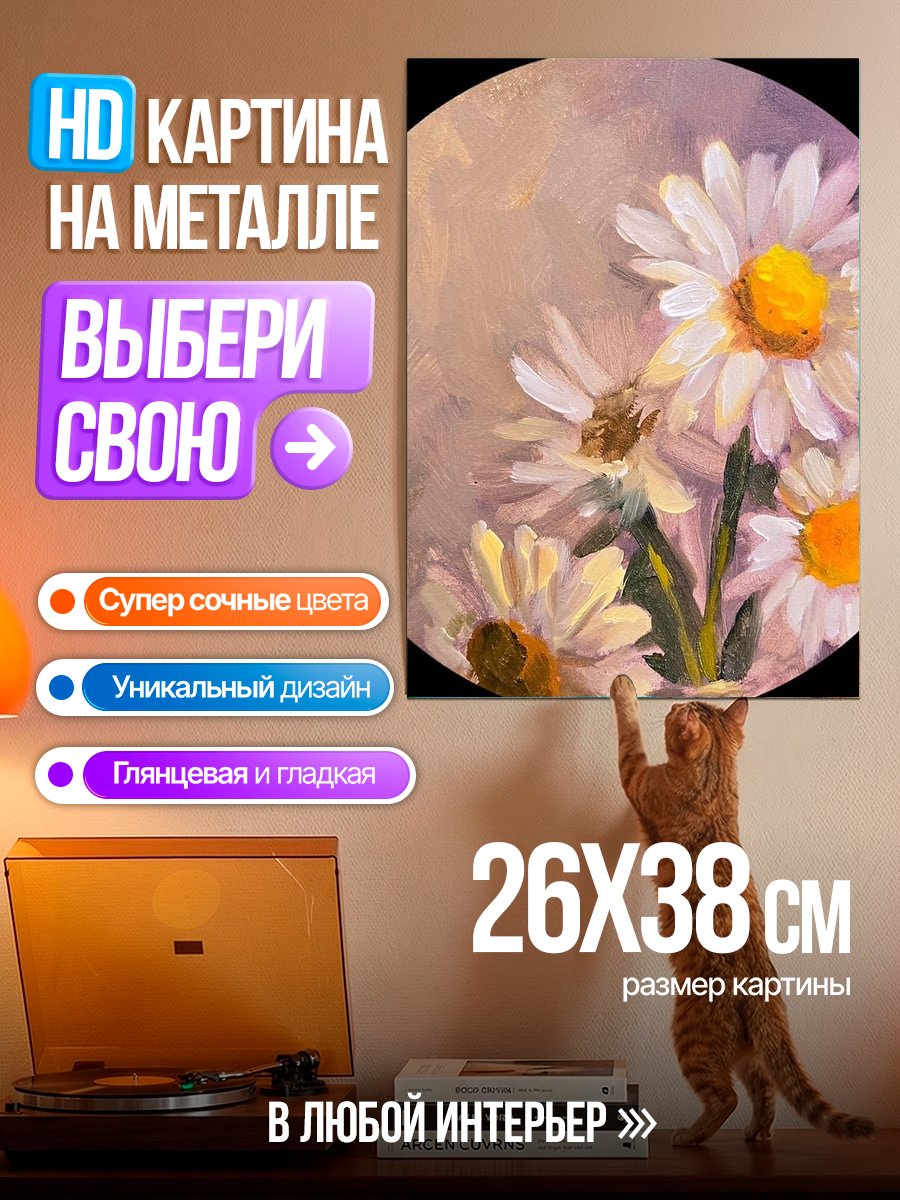 Картина на металле Ромашки на лугу