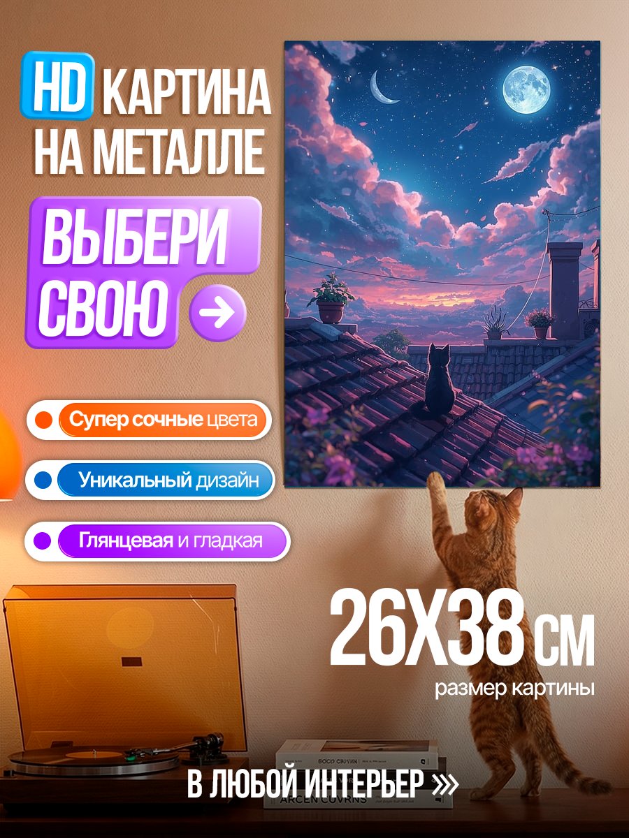 Картина на металле Кот на крыше