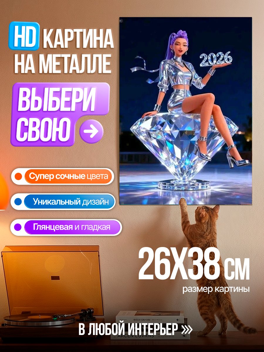 Картина на металле Девушка с годом 2026