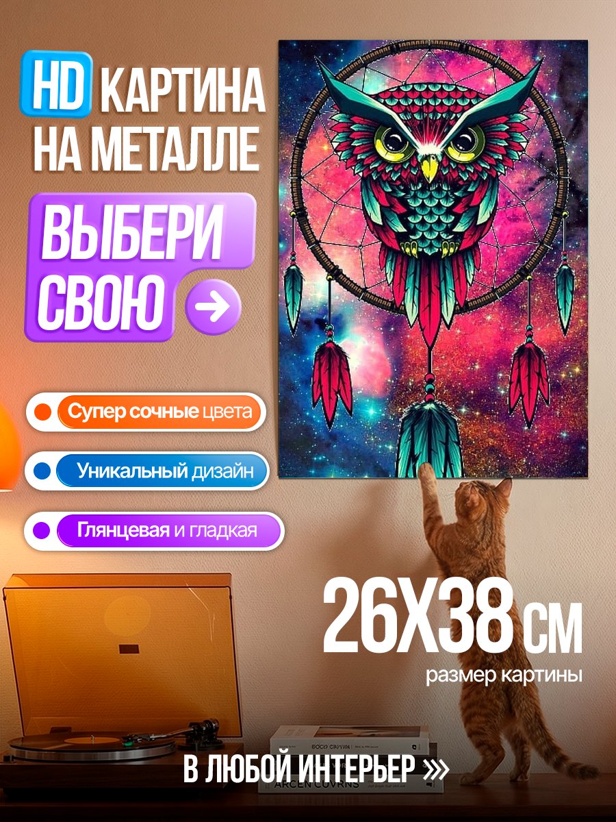 Картина на металле Сова ловец снов
