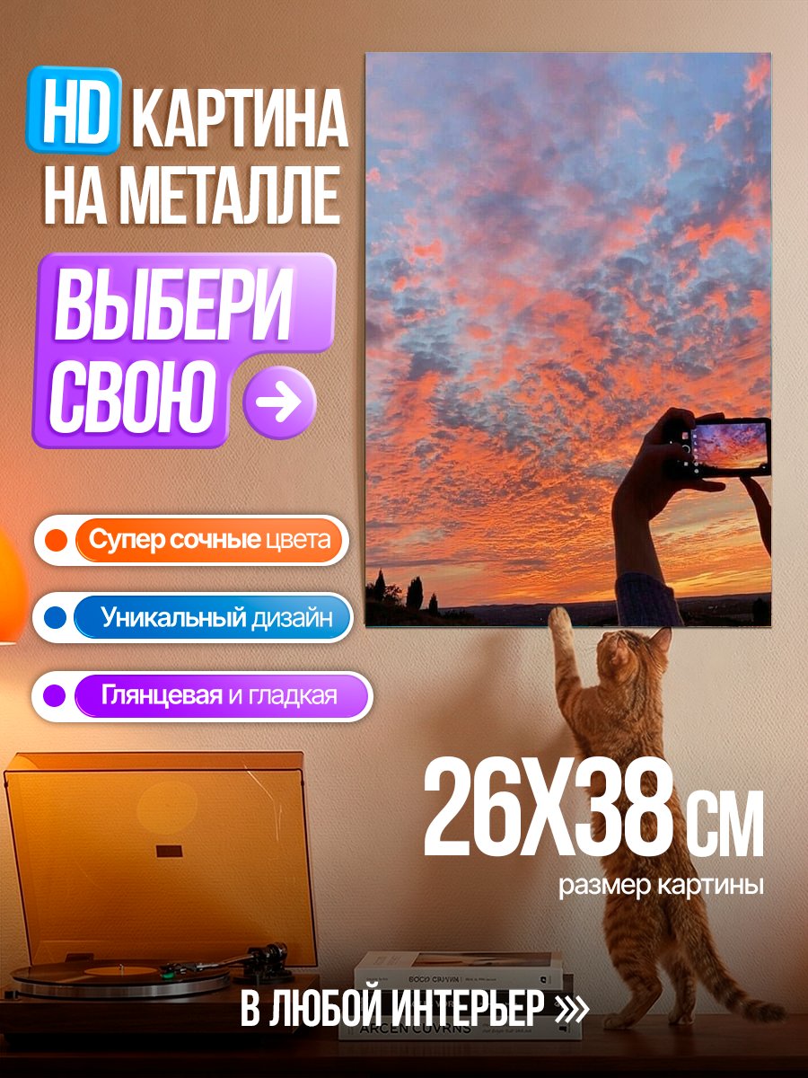 Картина на металле Закат над дорогой