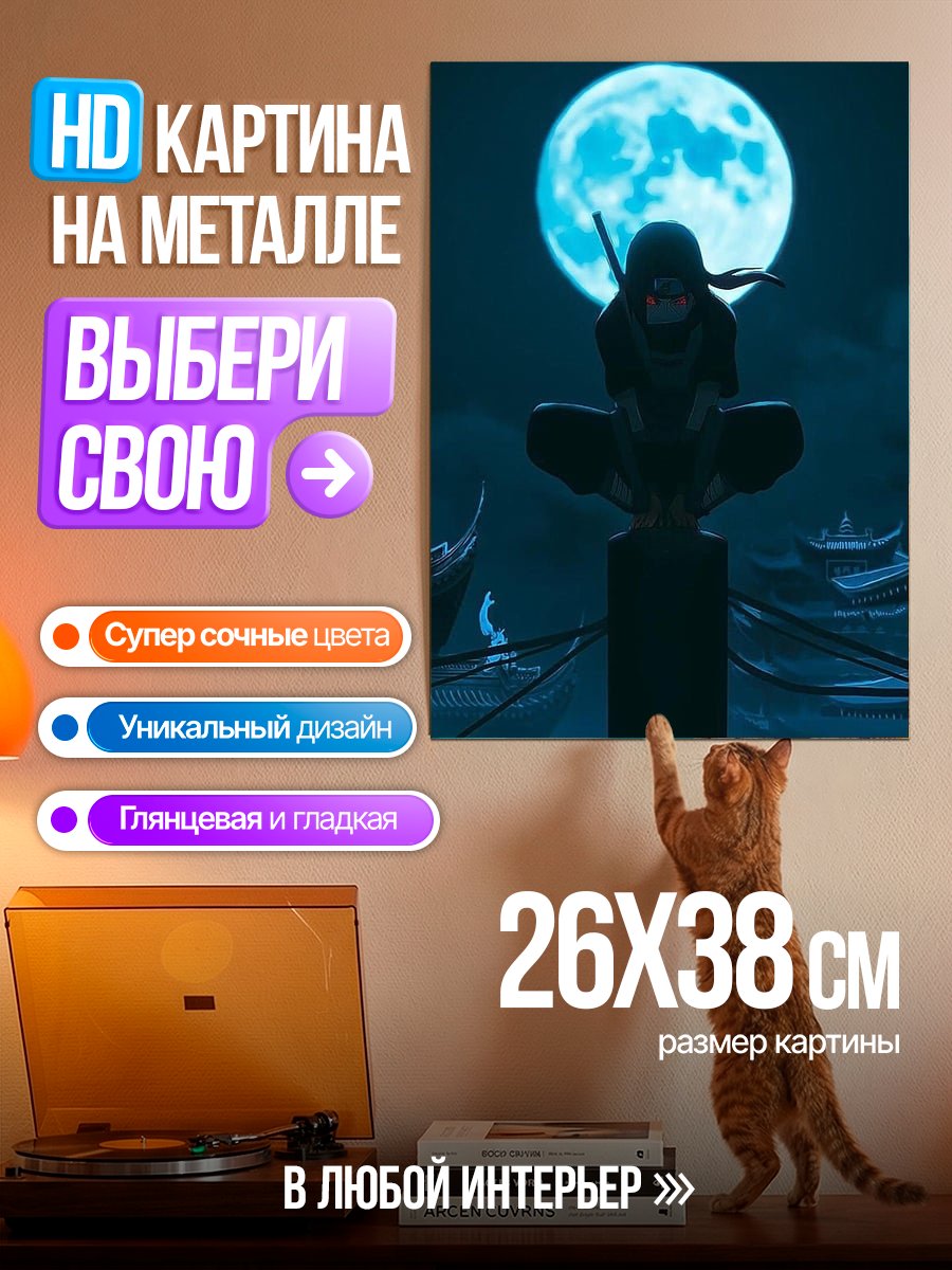 Картина на металле Силуэт ниндзя под луной