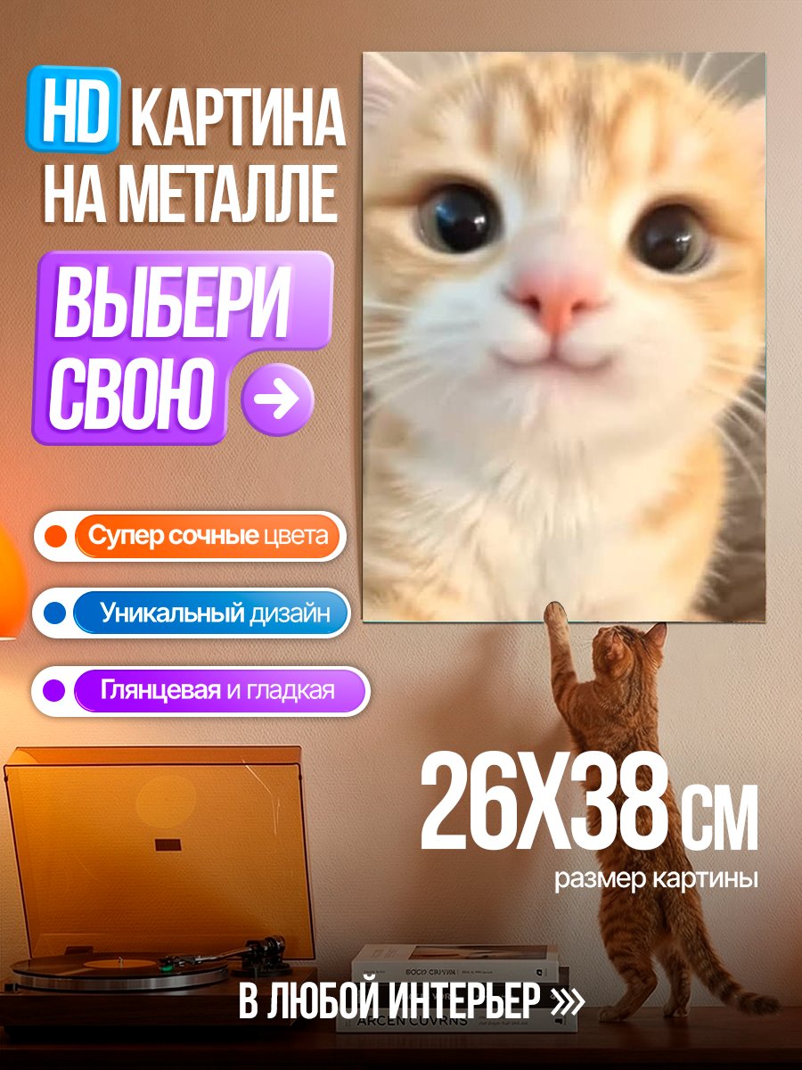 Картина на металле Рыжий кот милашка