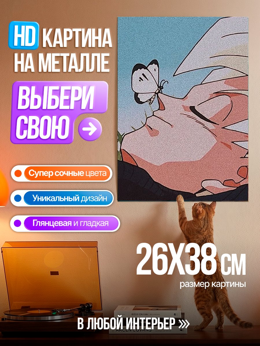 Картина на металле Сон Гоку и бабочка