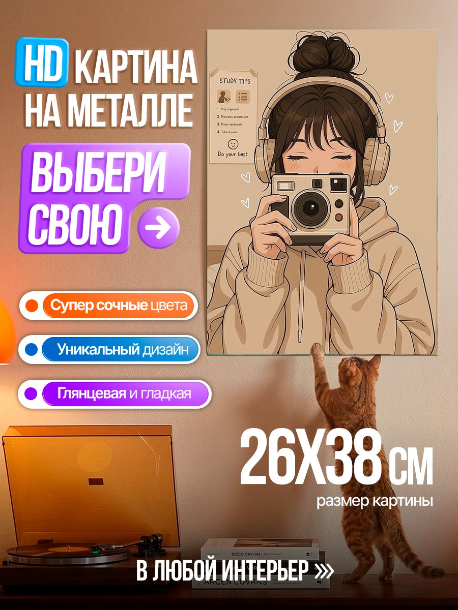Картина на металле Девушка с камерой