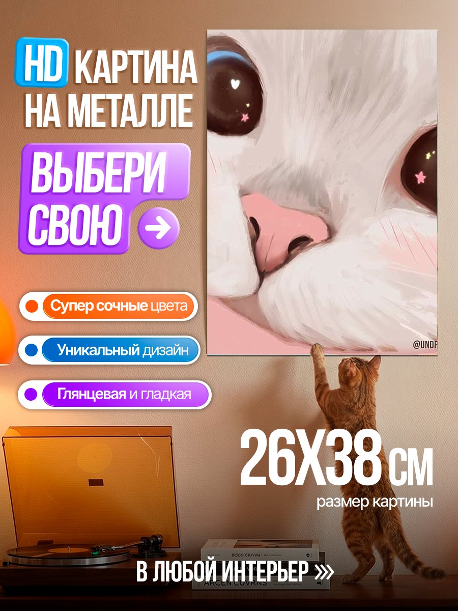 Картина на металле Милый белый котик