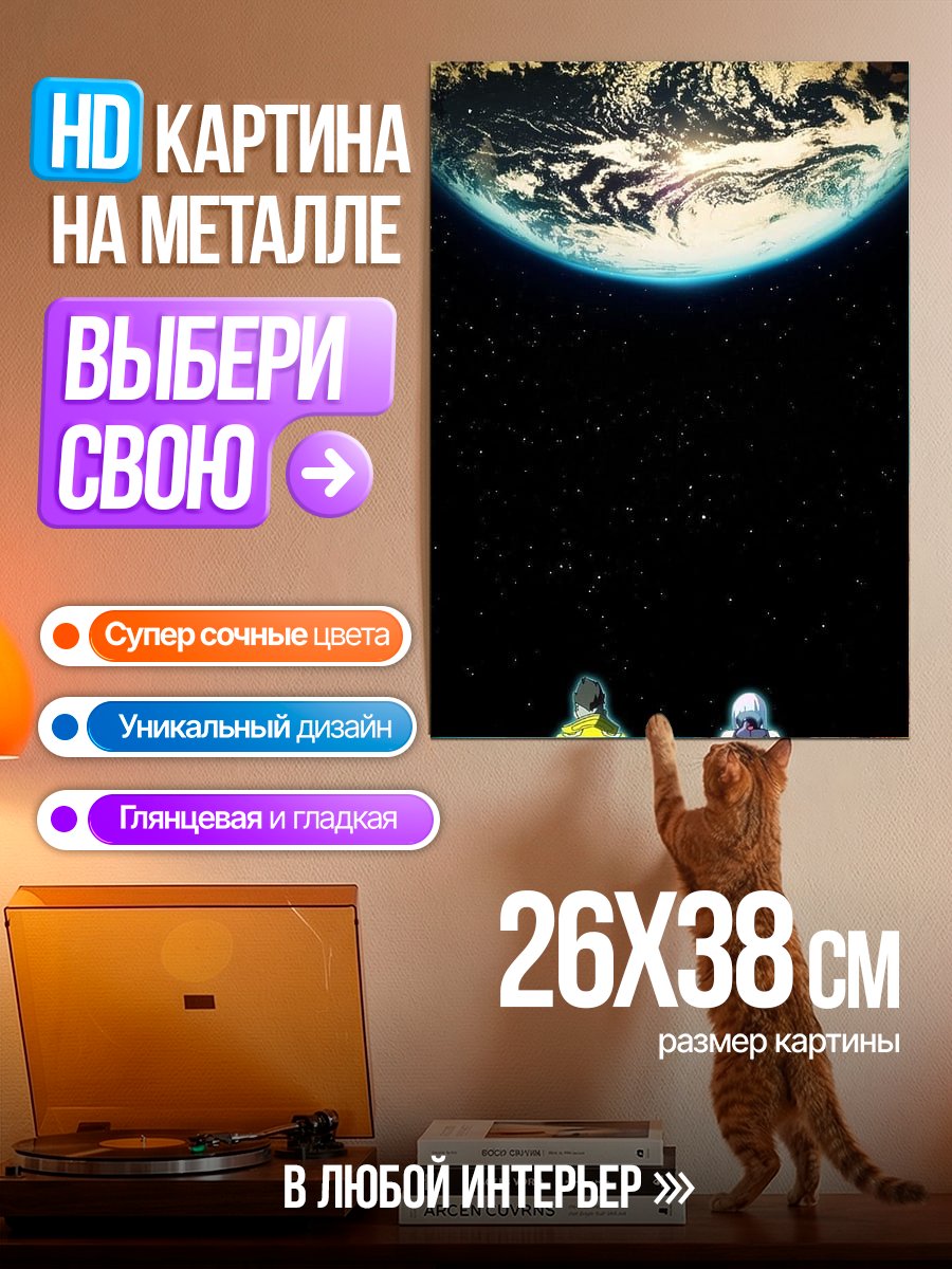 Картина на металле Двое смотрят на Землю
