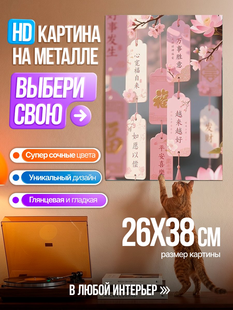 Картина на металле Цветущая сакура и подвески