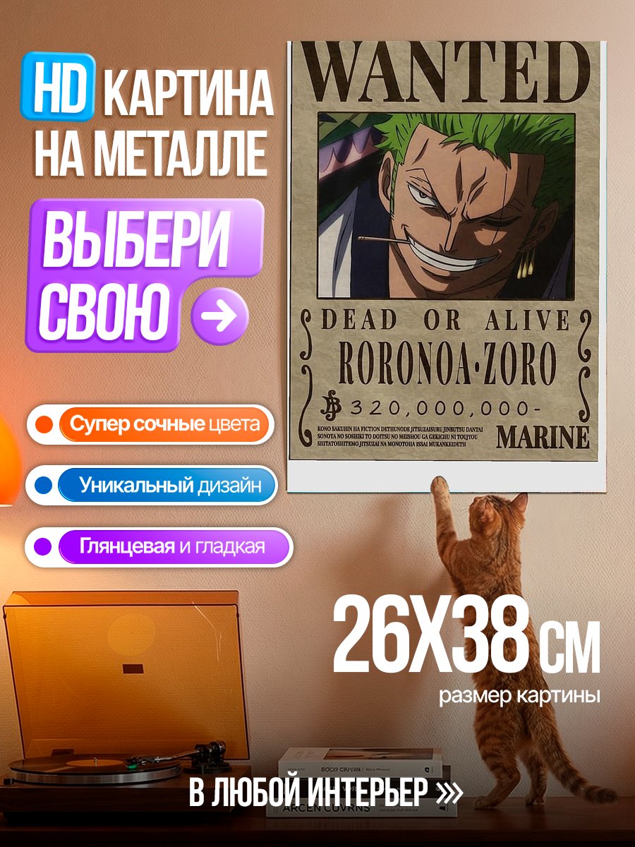 Картина на металле Ророноа Зоро Wanted
