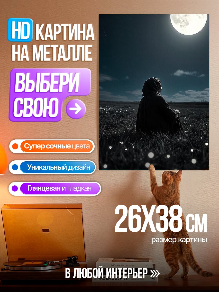 Картина на металле Девушка под луной