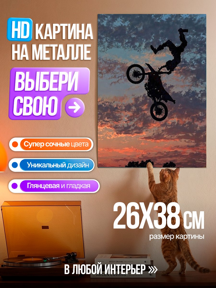 Картина на металле Мотофристайл на закате