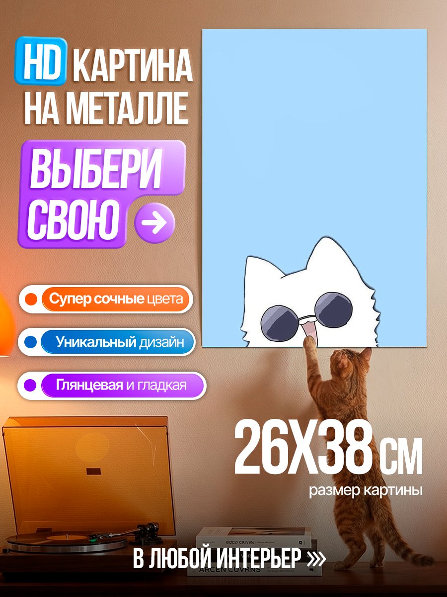 Картина на металле Кот в очках