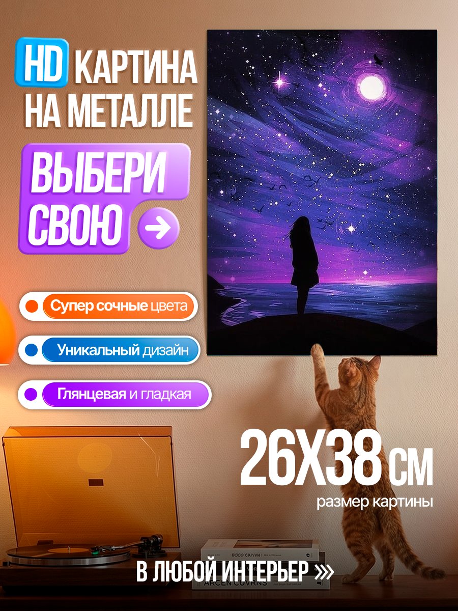 Картина на металле Девушка под звездами