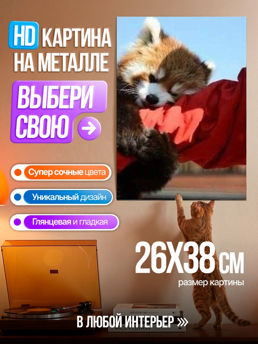 Картина на металле Красная панда на руке