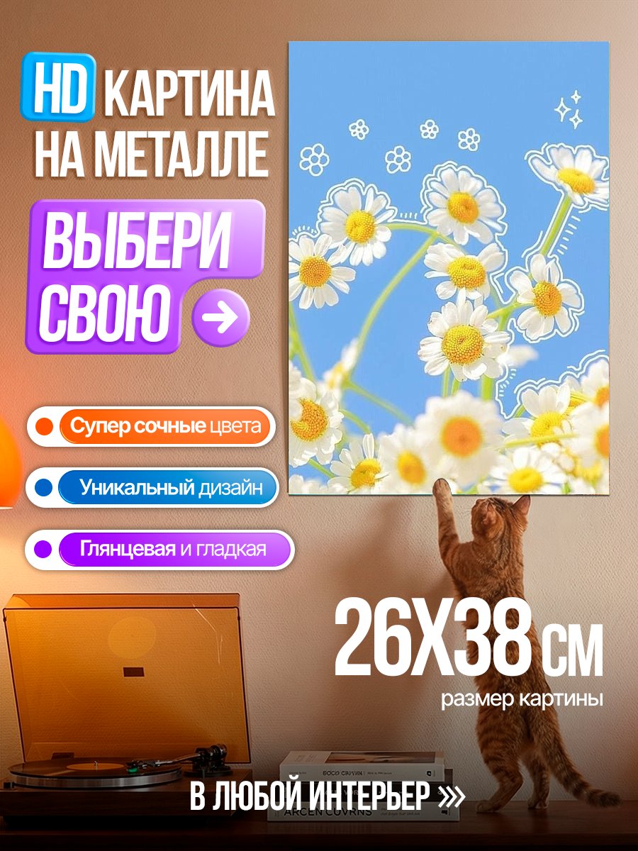 Картина на металле Летнее поле ромашек