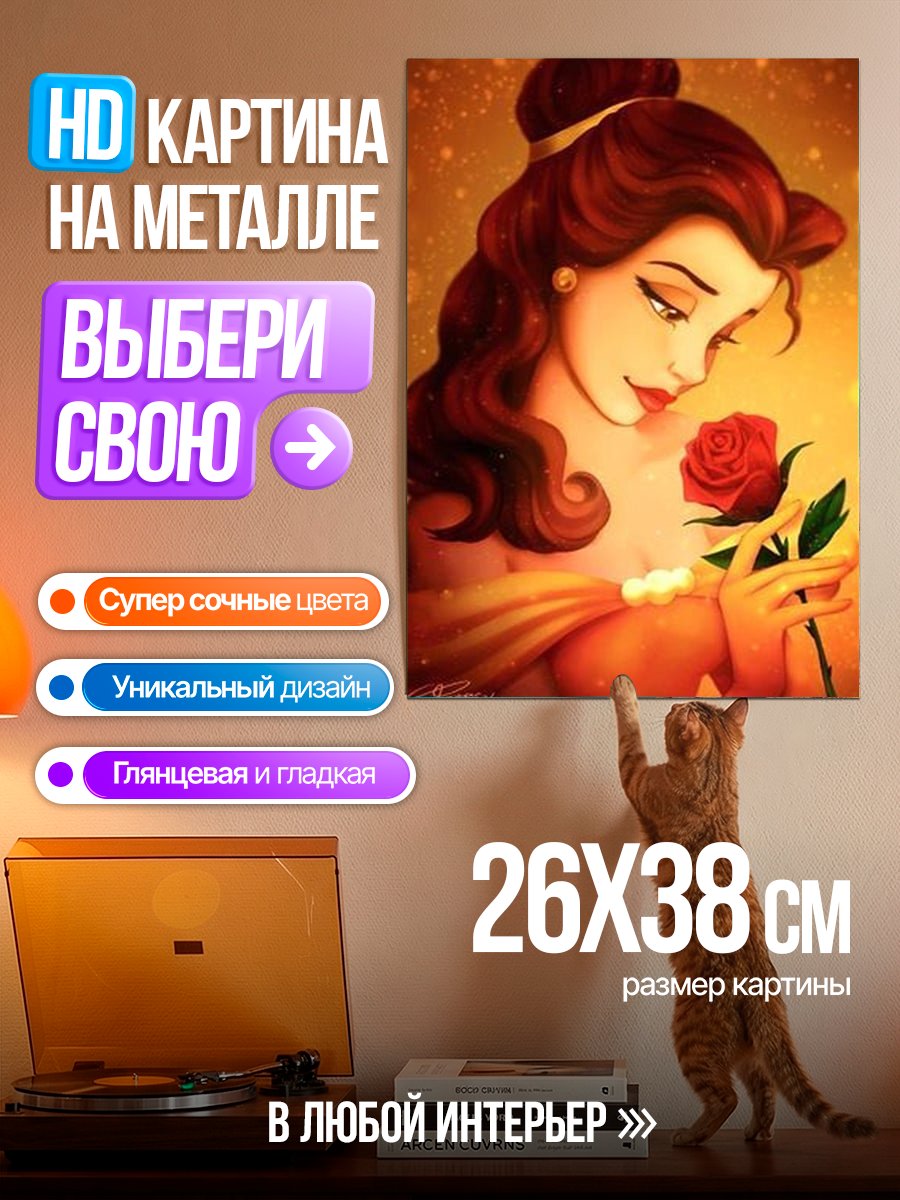 Картина на металле Принцесса Белль с розой