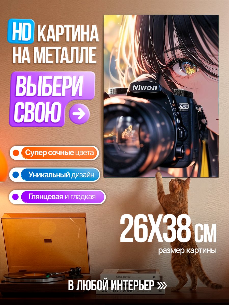 Картина на металле Девушка с камерой