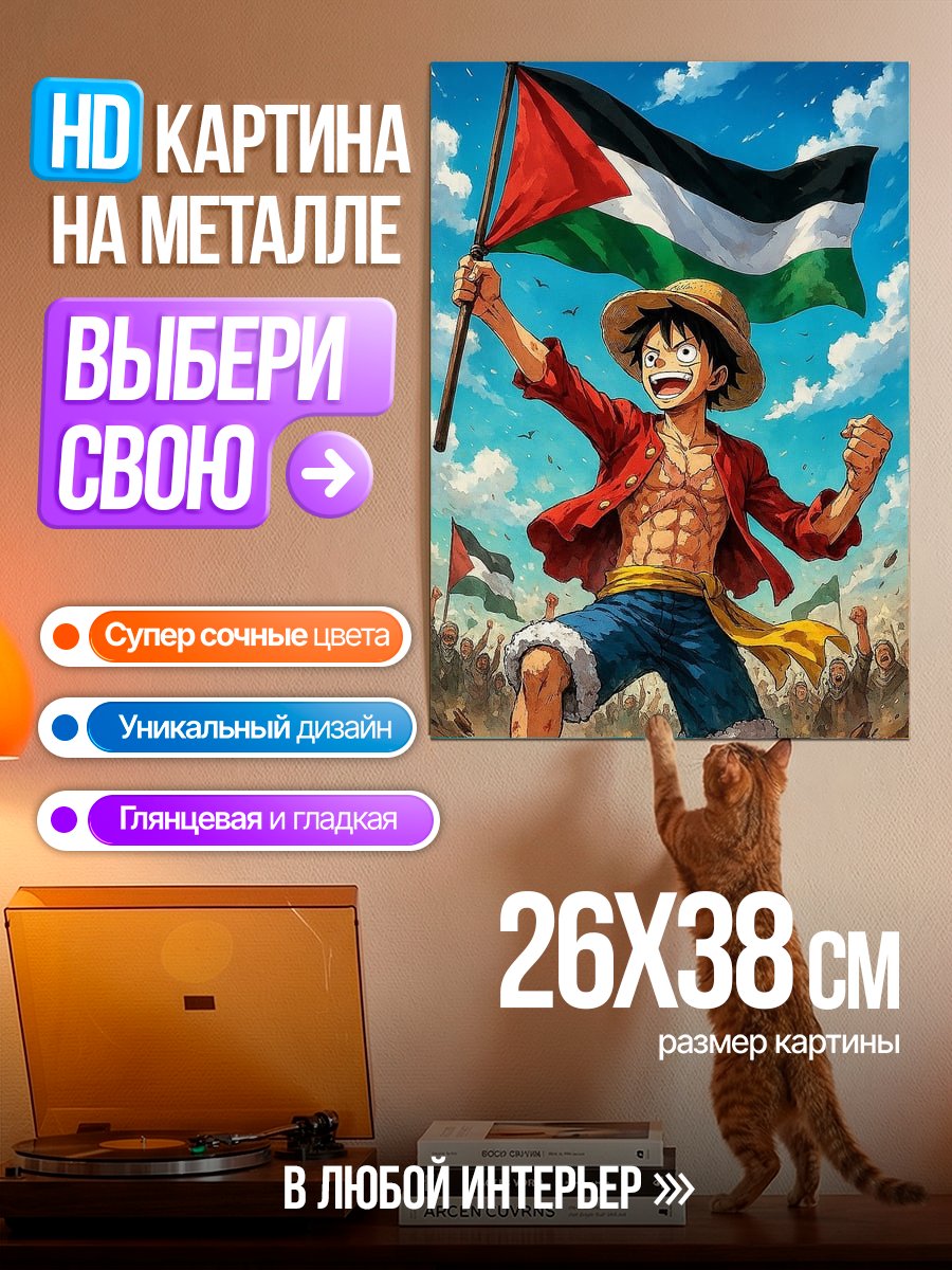 Картина на металле Луффи с флагом Палестины