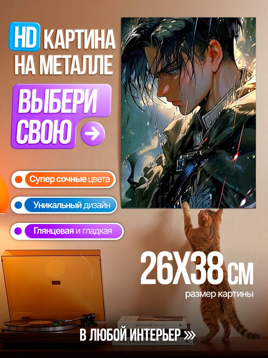 Картина на металле Леви Аккерман в плаще