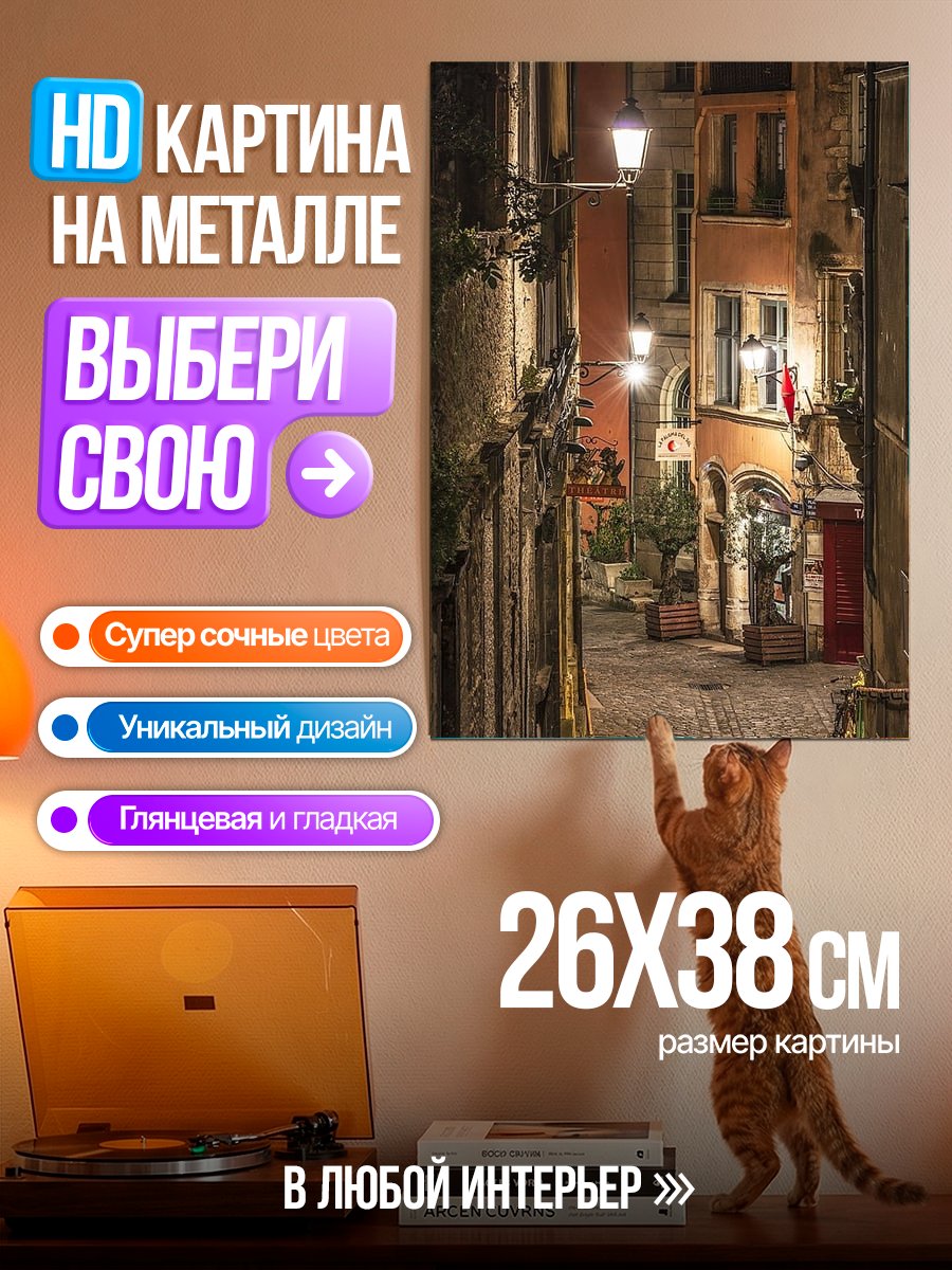 Картина на металле Узкая улочка вечером