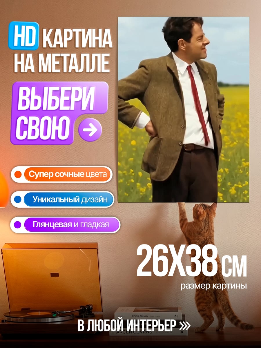 Картина на металле Мистер Бин в поле
