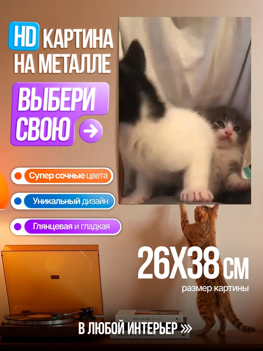 Картина на металле котята играют вместе
