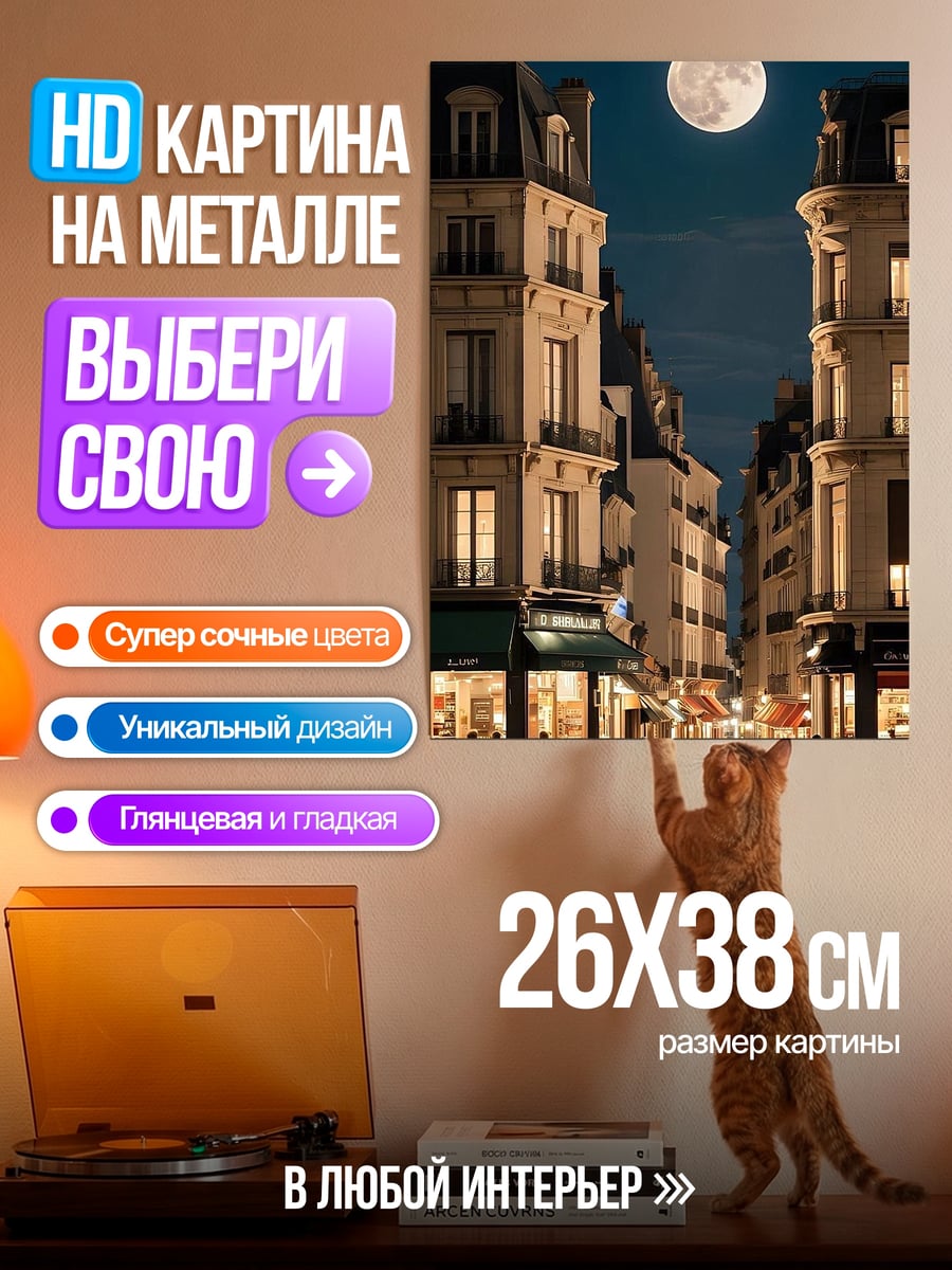 Картина на металле Парижская ночь