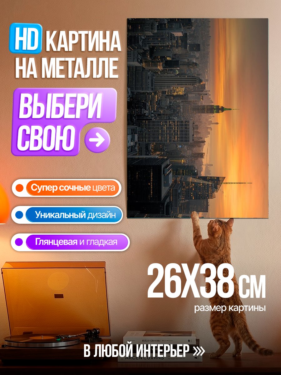 Картина на металле Городской закат