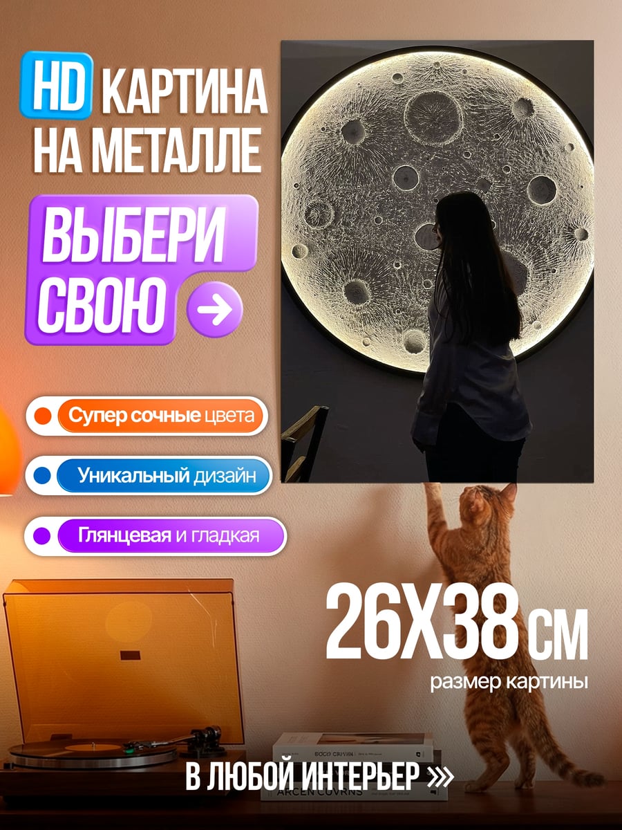 Картина на металле Девушка смотрит на луну
