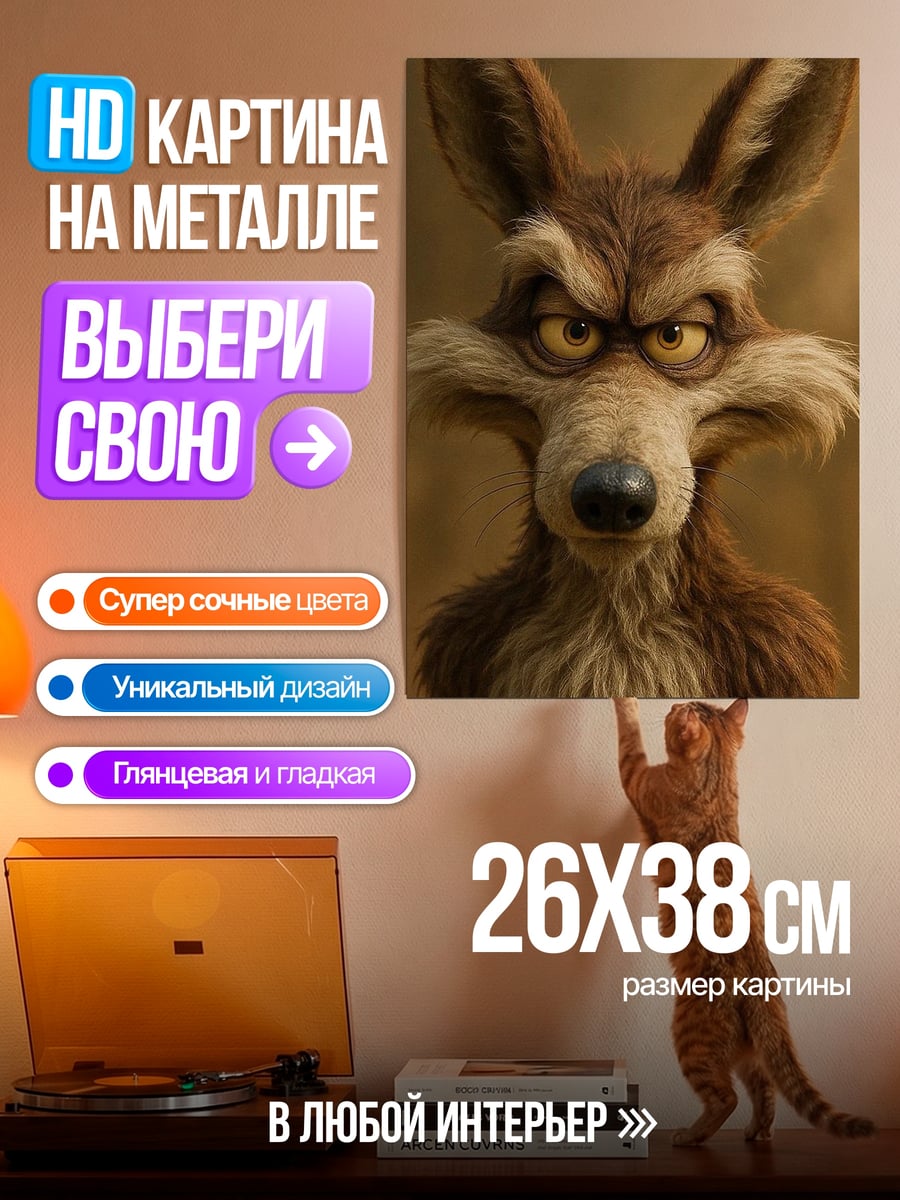 Картина на металле Злой койот смотрит