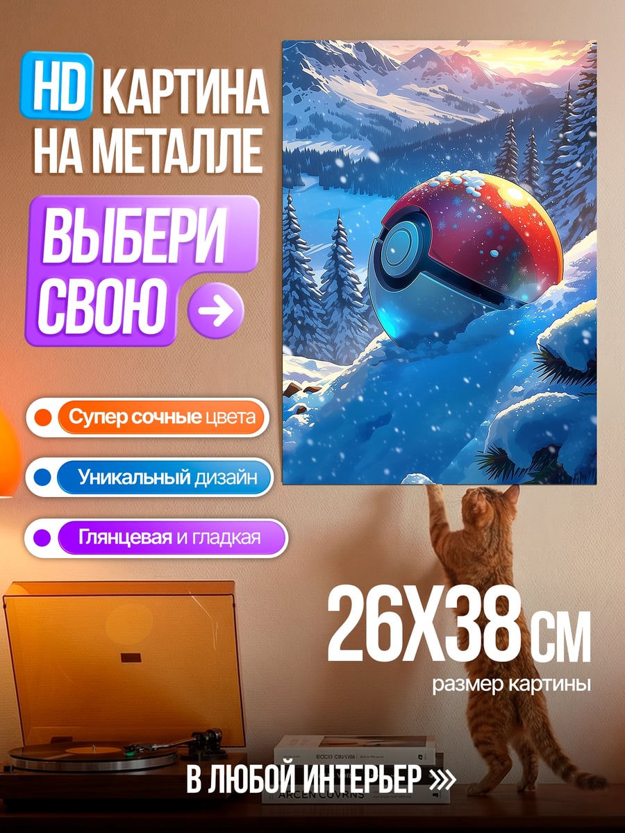 Картина на металле покебол в снегу