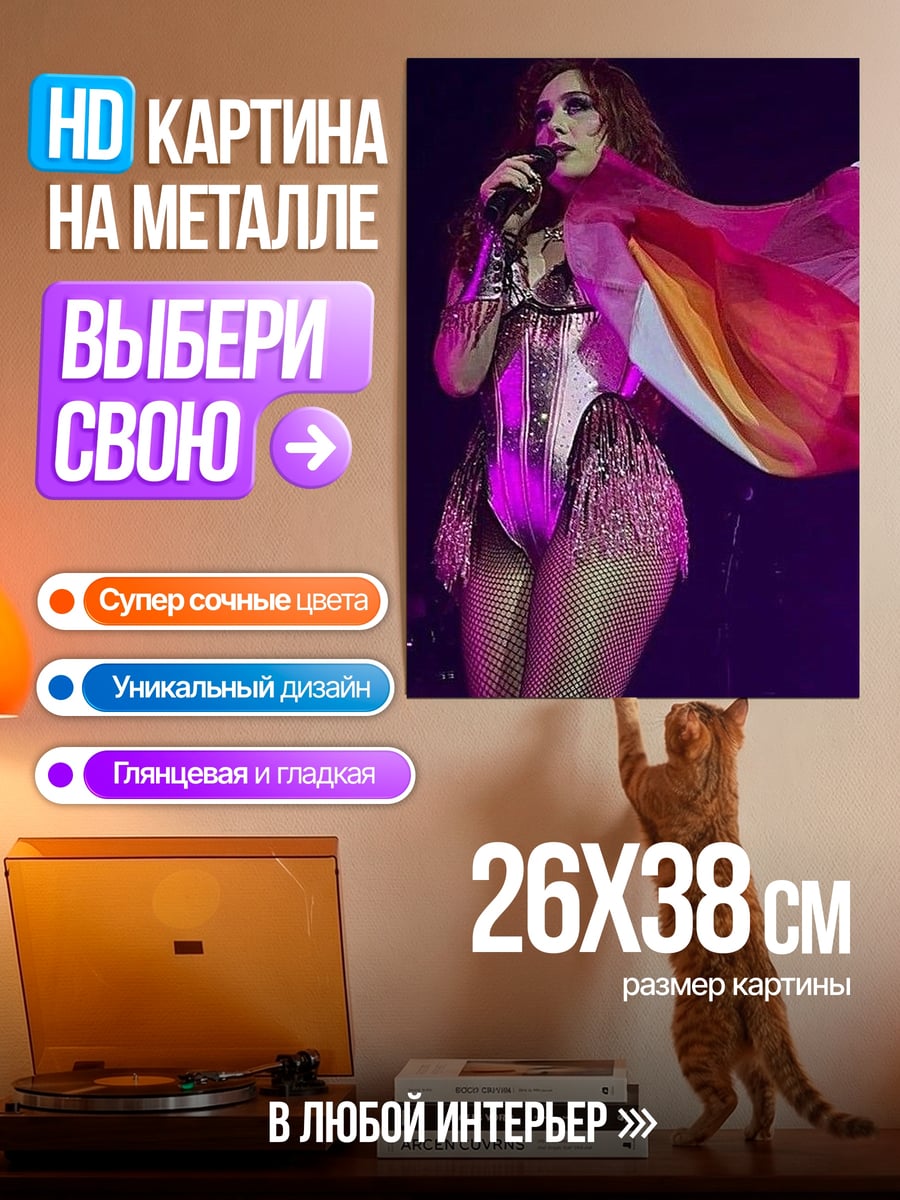 Картина на металле Певица с радужным флагом
