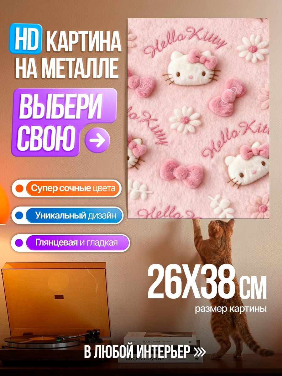 Картина на металле Hello Kitty паттерн