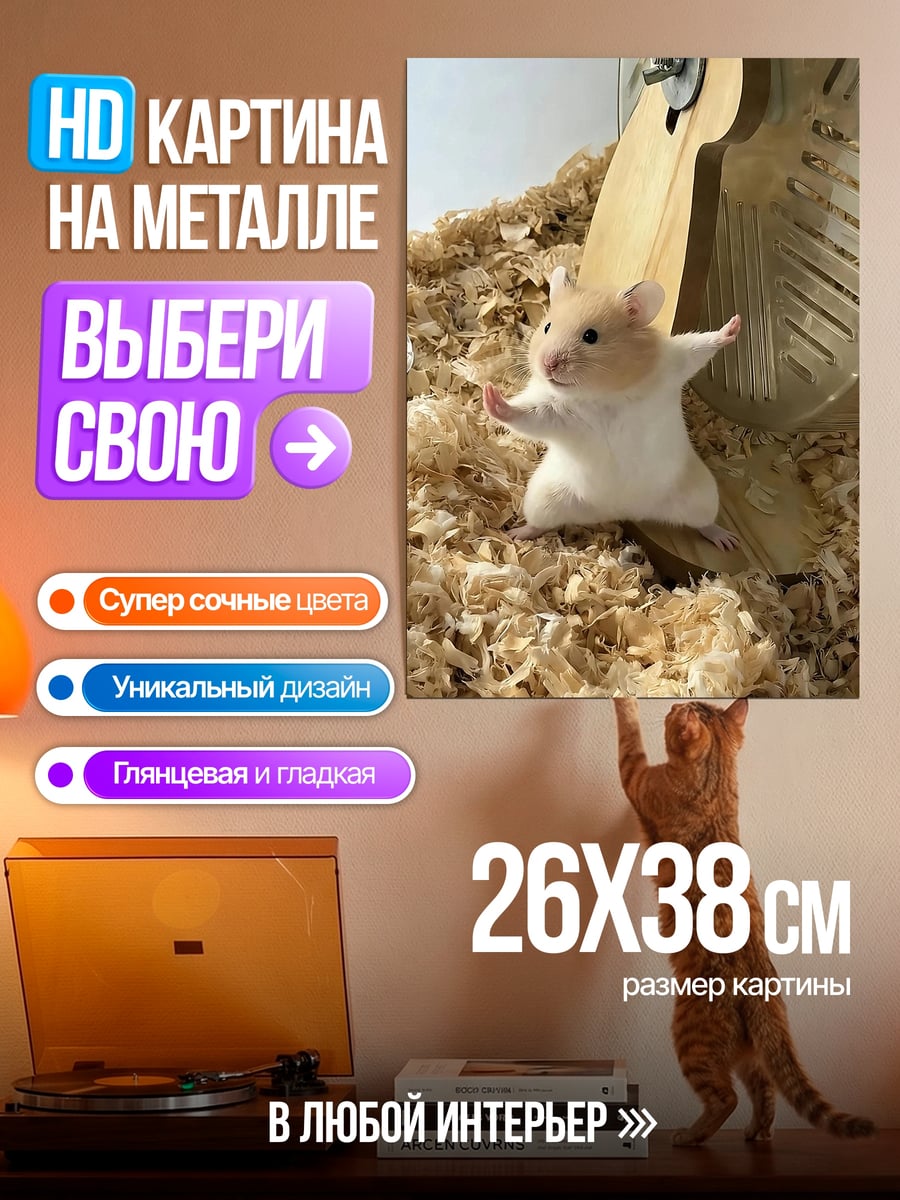 Картина на металле Хомяк на колесе