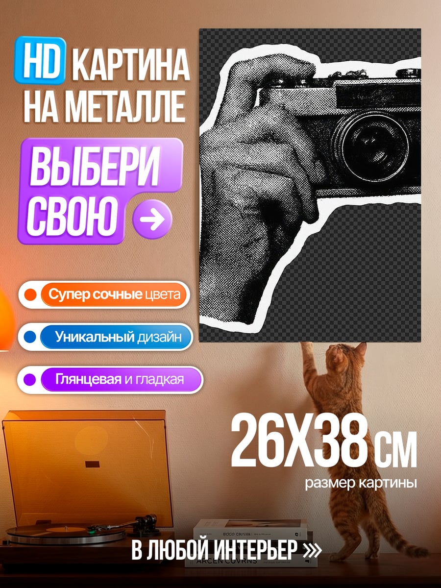 Картина на металле Рука с камерой